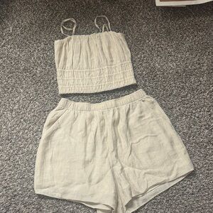 A&F Cream Two-Piece Set with Top and Shorts